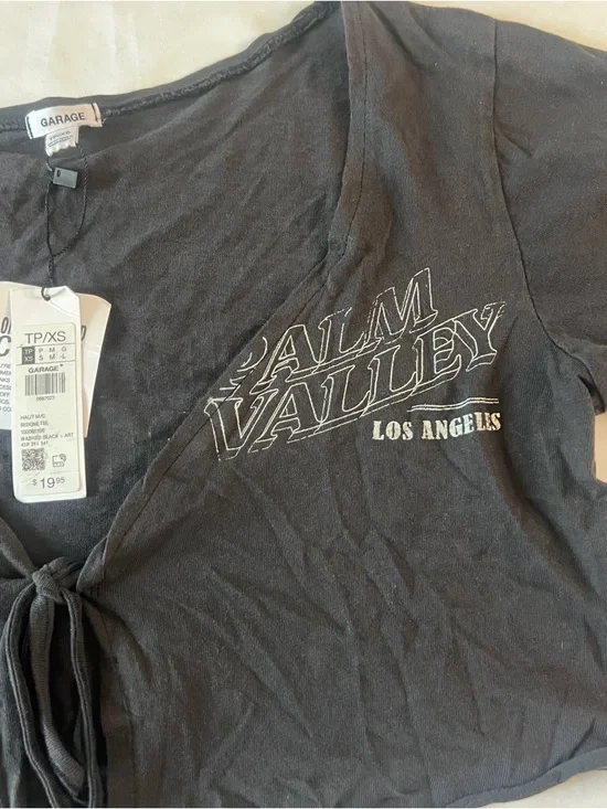 Garage Palm Valley Los Angeles Tie Front Crop Tee Black Women’s XS NWT - Picture 2 of 8